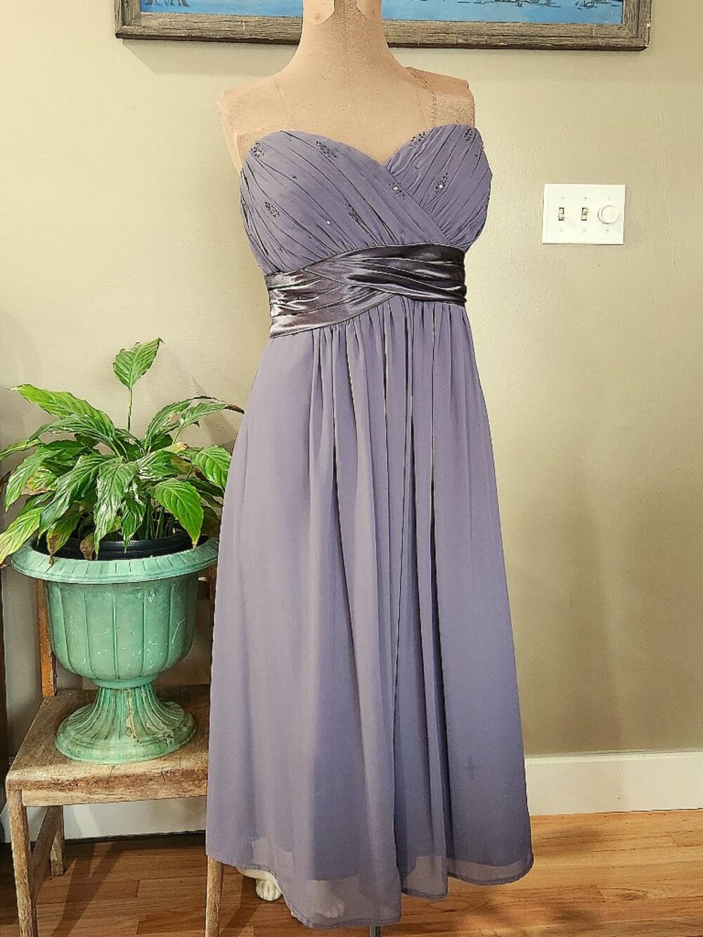 Bill Levkoff Gray Strapless Dress